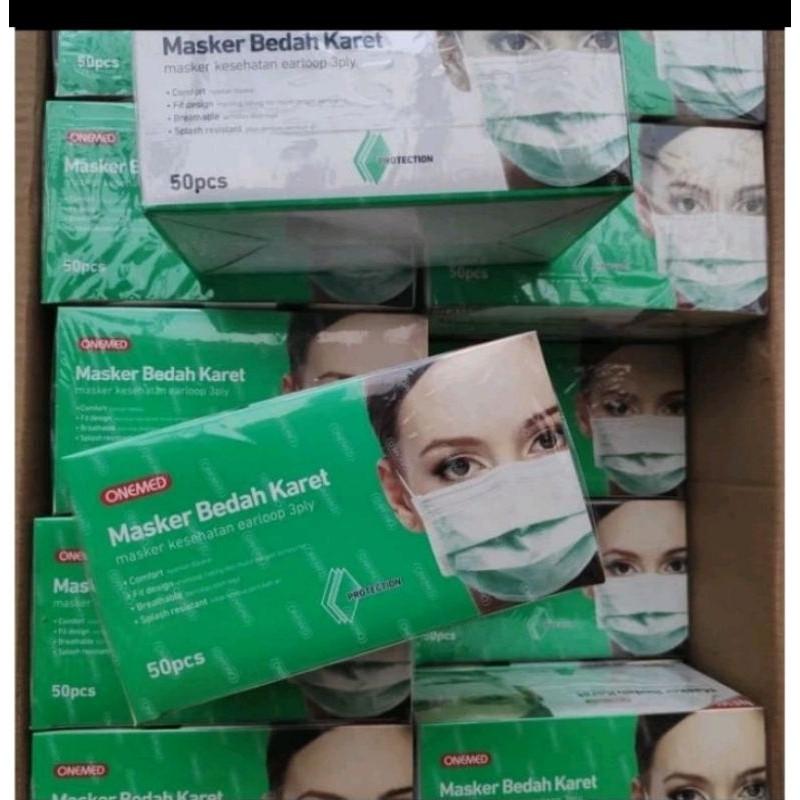 Jual Masker Earloop one med 3 ply atau Skrineer 1ply isi 50pcs per Box ...