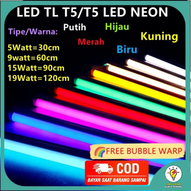 Jual Lampu TL Neon T5 LED 5W 9W 14W 18W Tube Warna Warni Lampu