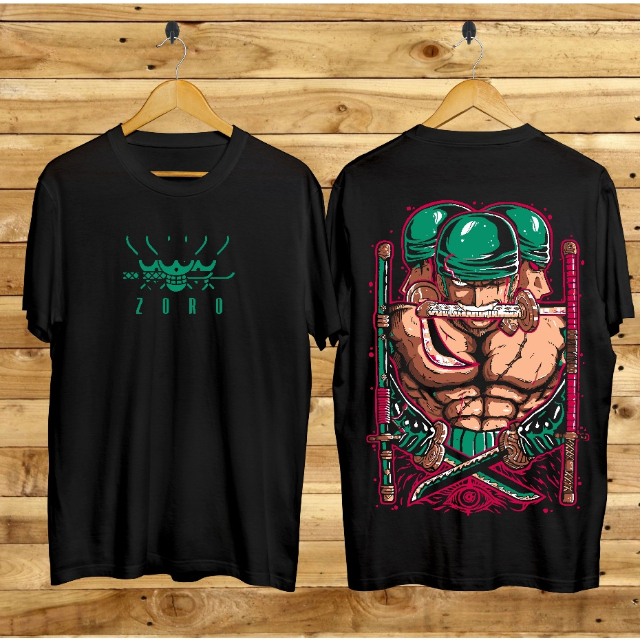 Jual Baju Kaos Distro Pria Wanita Keren Lengan Pendek Anime One Piece Gear Zoro Ashura Terbaru