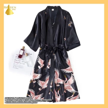 BD Kimono Panjang Dan Pendek Bahan Satin Premium Motif Flamingo Baju Tidur Pengantin BD08 09