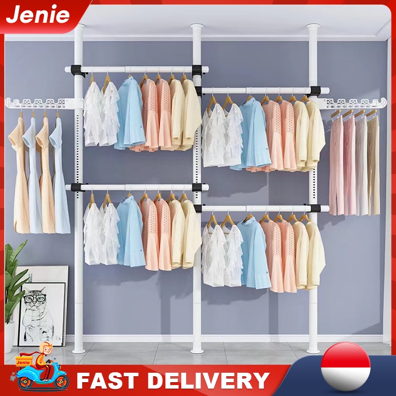 Jual Stand Hanger Baju Besi Rak Gantungan Baju Fleksibel Lantai Ke Plafon Multifungsi Jemuran