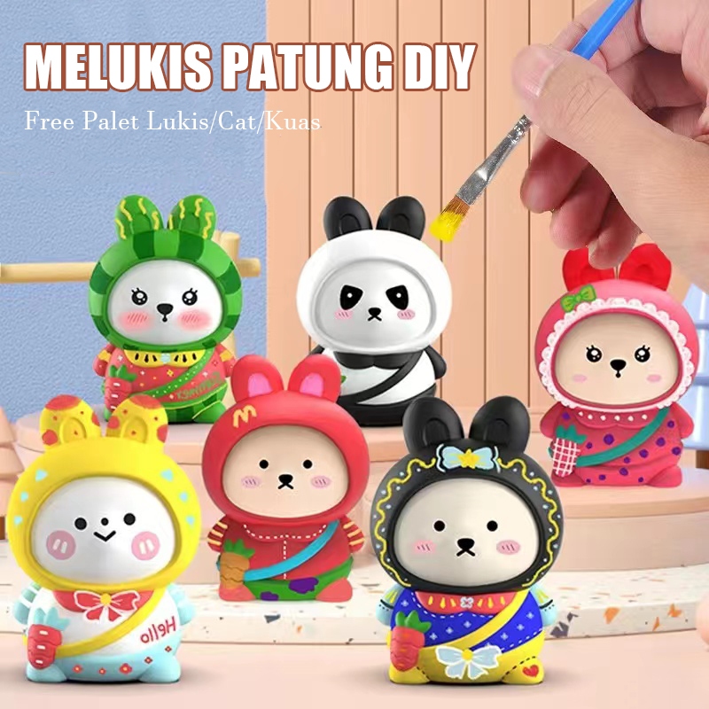 Jual DIY Patung Lukis Motif Kartun Lucu Patung Gypsum Painting Kit Isi