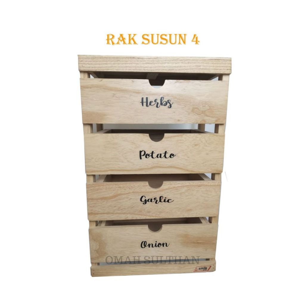 Jual RAK BAWANG SUSUN 4 KAYU IMPOR (FREE LABEL STIKER) | Shopee Indonesia