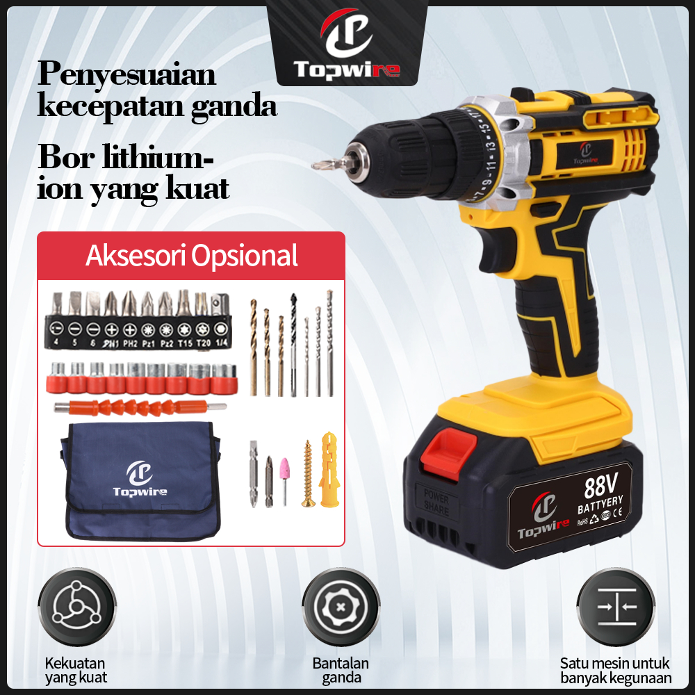 Jual TOPWIRE Mesin Bor Impact Drill / Bor baterai / Bor Listrik / Bor