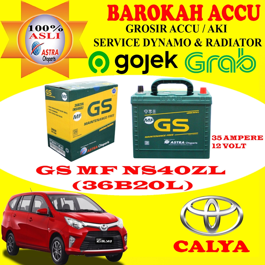Jual AKI MOBIL TOYOTA CALYA GS MF NS40ZL / 36B20L , 35 AH GS ASTRA