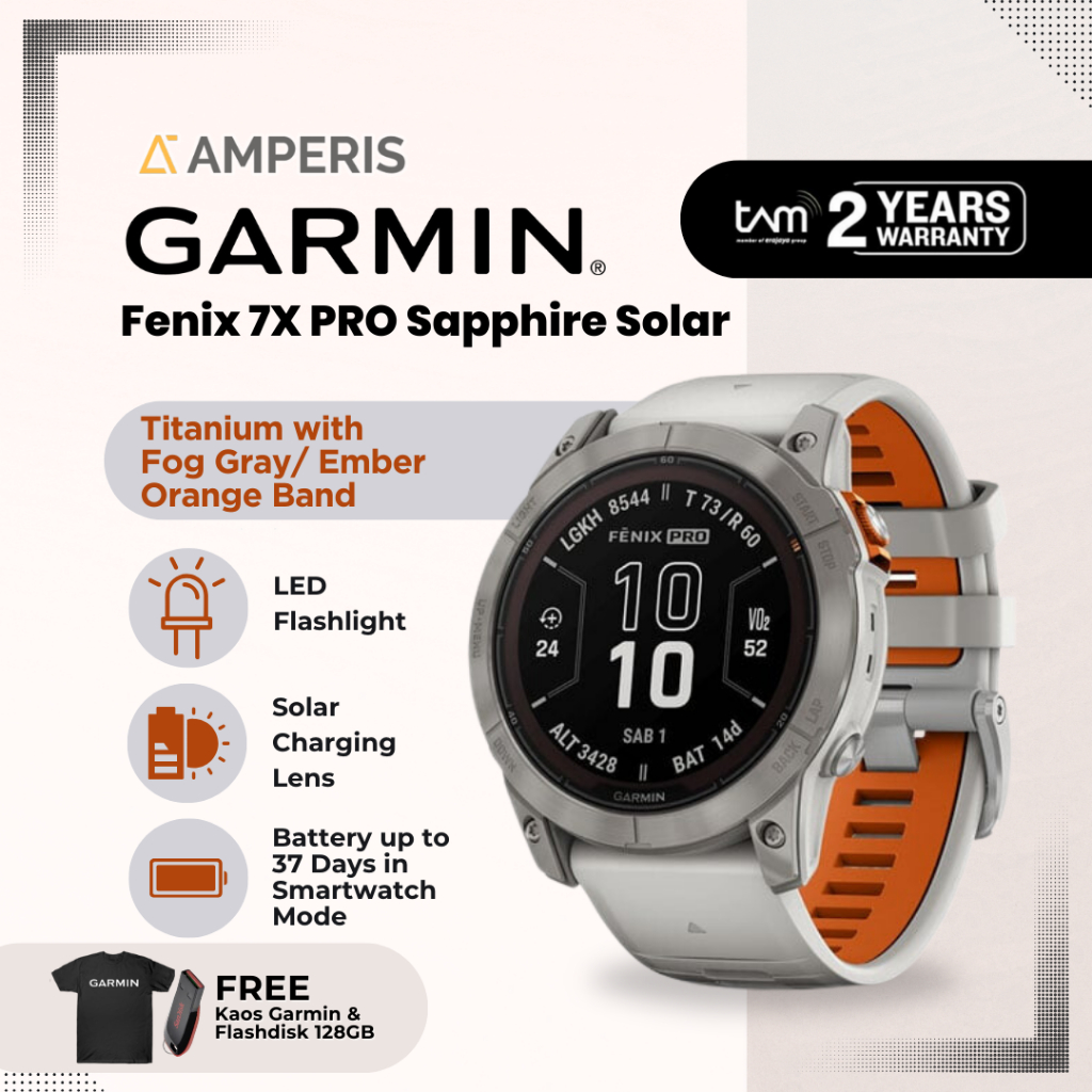 Jual Garmin Fenix 7X PRO Sapphire Solar Titanium w/ Fog Gray & Ember ...