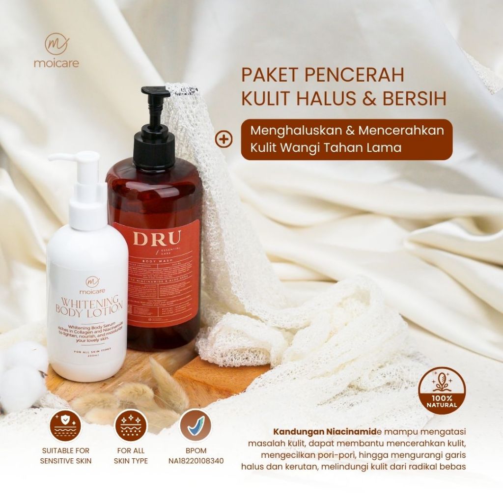 Jual MOICARE 2 PAKET PENCERAH Lotion Whitening + Body Wash Whitening  Niacinamide | Paket sabun mandi dan body lotion pemutih badan | Whitening  Soap & Body Lotion | Collagen Body Lotion | Bosycare BPOM | Shopee Indonesia