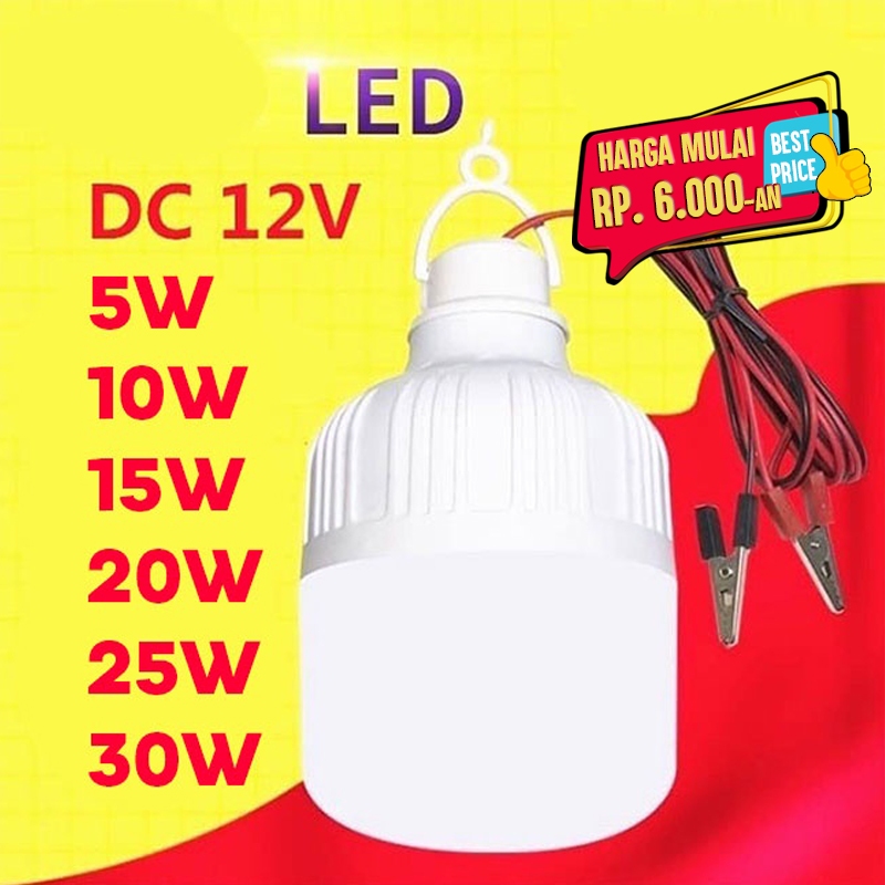 Jual Lampu Bohlam LED DC 12V Jepit ke Baterai / Aki Accu 5w 10w 15w 20w ...