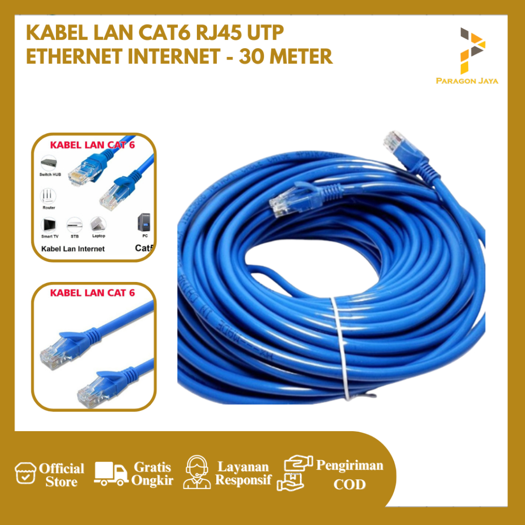 Jual Kabel LAN RJ45 Cat6 RJ45 UTP Ethernet Internet - 30 METER | Shopee ...