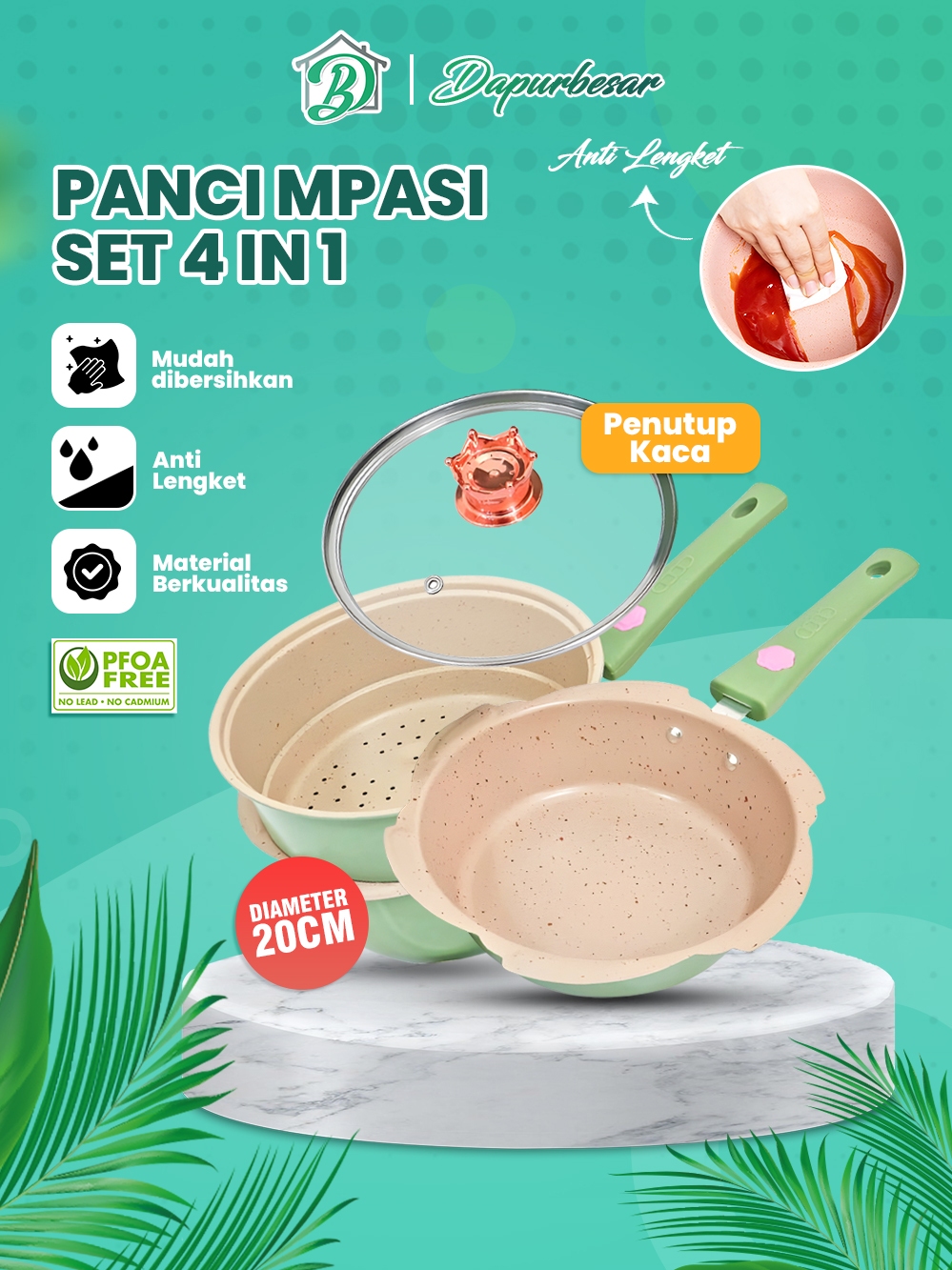 Jual Panci Mpasi Set Bayi 4Pc Bonus Kukusan Cotting Granit Wajan