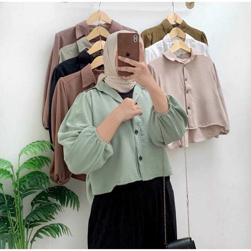Jual Kemeja Crop Cewek Korea Style / Baju Atasan Wanita Trendy / Kemeja