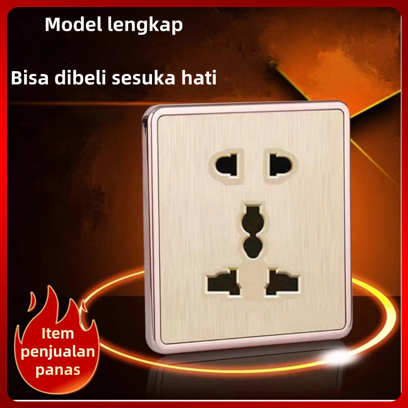 Jual Electrical Switch Wall Socket Golden Brushed 1/2/3 Gang 1 Way Stop ...