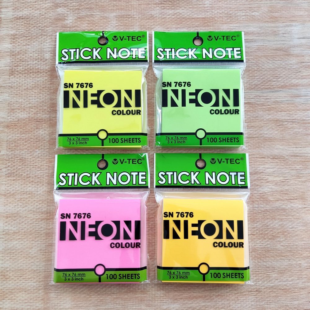 Jual V-TEC Sticky Notes Neon Colour / Memo Warna SN-7676 / 76 x 76mm ...