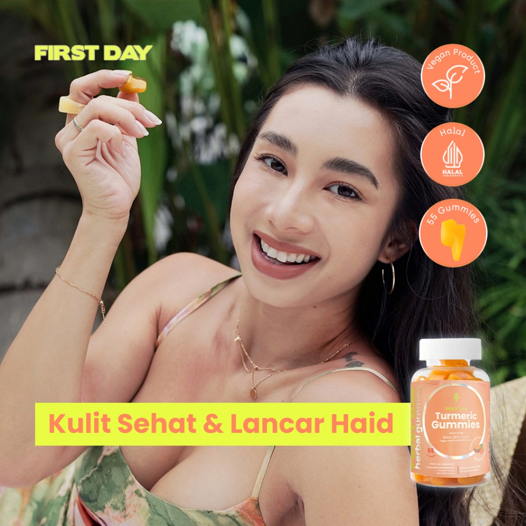 Jual First Day Turmeric Gummies Kulit Sehat & Lancar Haid, Hormon dan