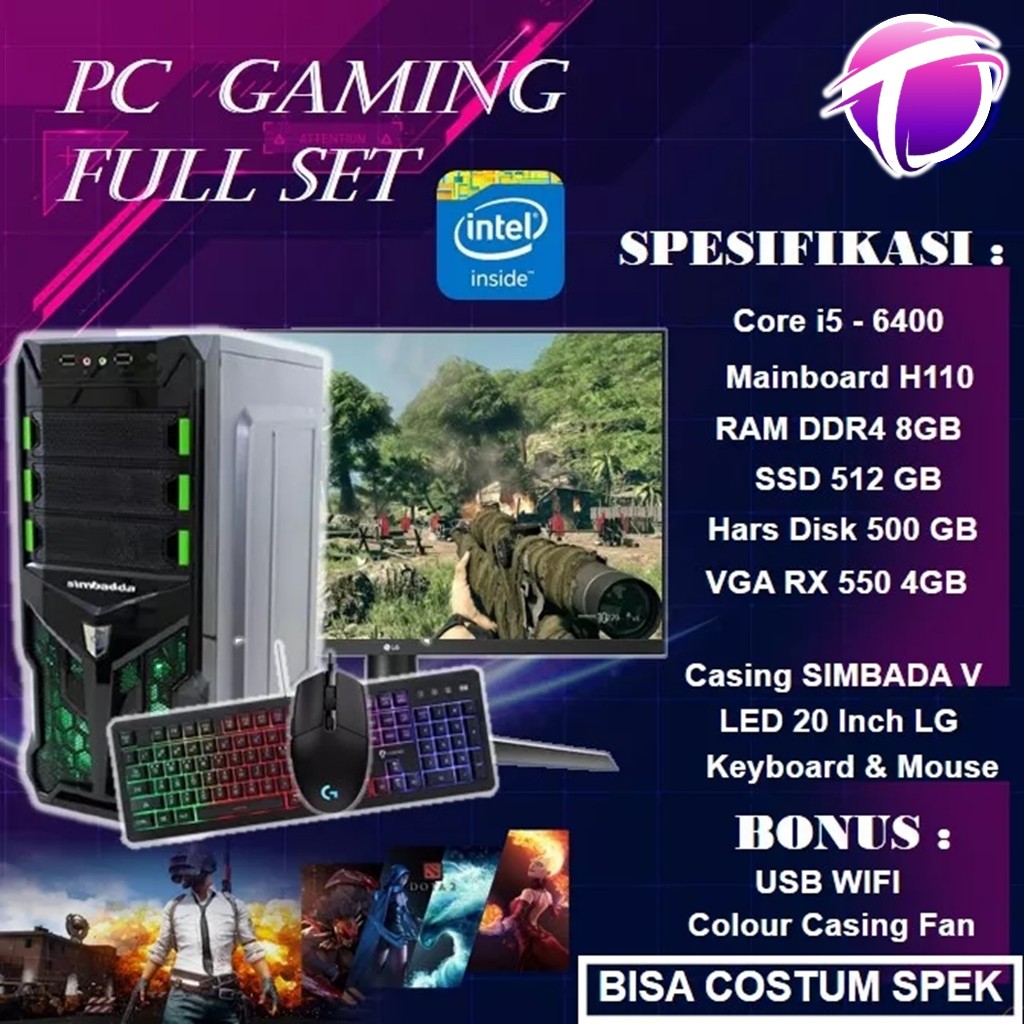 Pc Gaming Komputer Rakitan Streaming Cpu Full Set Murah Core I5 6400  Fullset VGA RX 550 GB