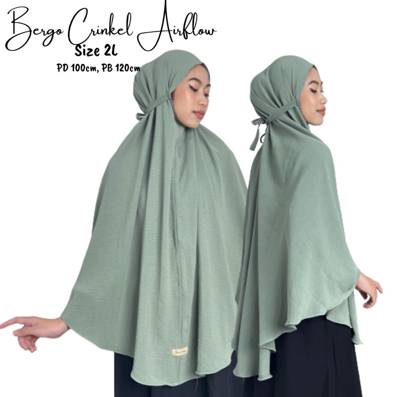 HIJAB JILBAB INSTAN BERGO SYARI CRINKLE TALI/PET SIZE 2L/XXLw
