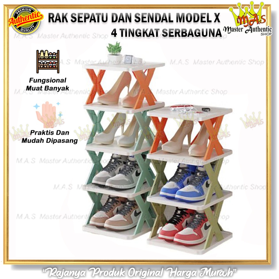 Jual Rak Sepatu Sandal Buku Pajangan 4 Tingkat Model X Minimalis Rak 4 Susun Plastik Tempat