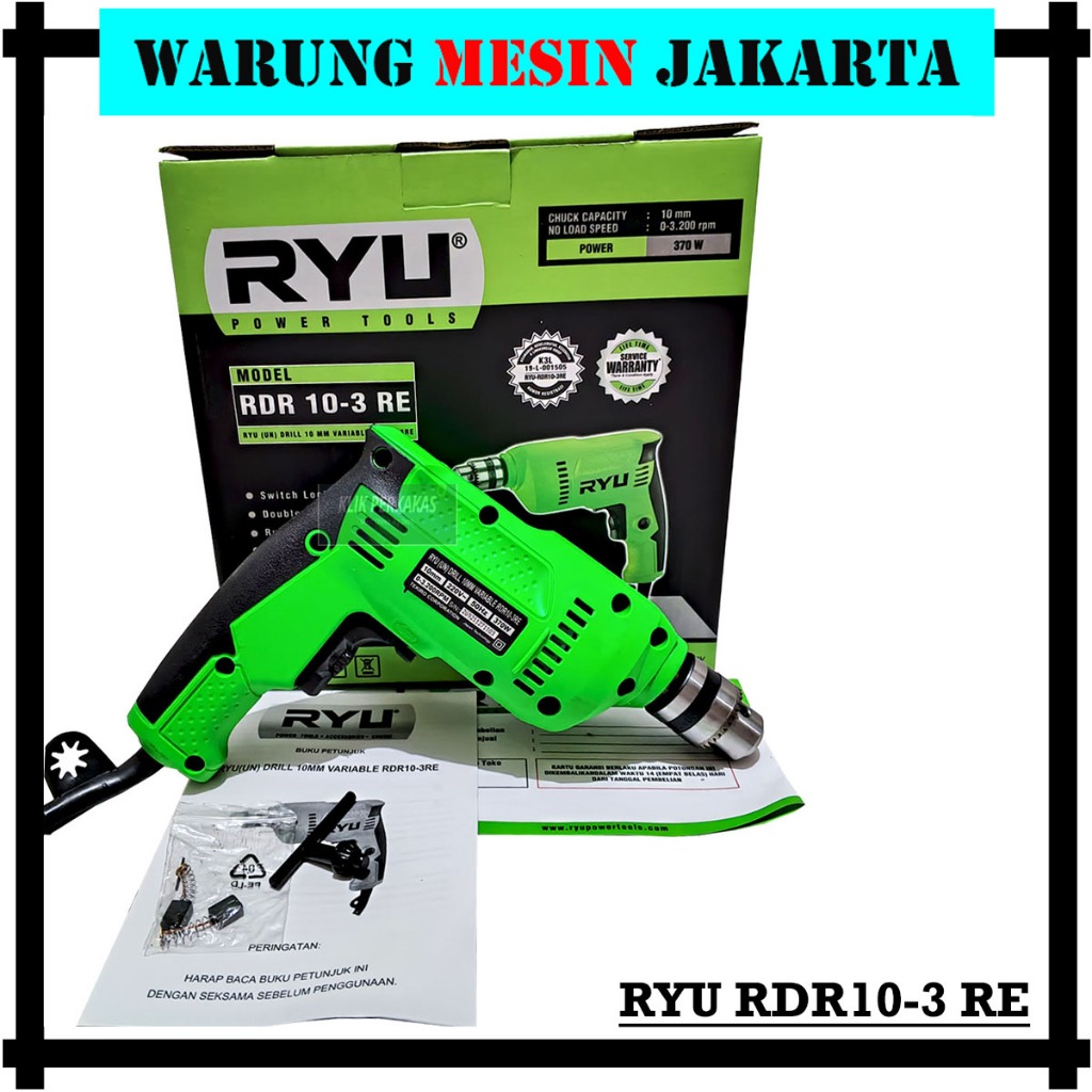 Jual Ryu Mesin Bor Tangan Listrik Drill RDR 10-3 RE 370 Watt Bolak ...