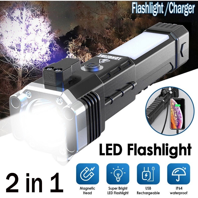 Jual Senter Rechargeable 990000Lm dengan Palu Magnet LED TORCH 2 in 1 ...