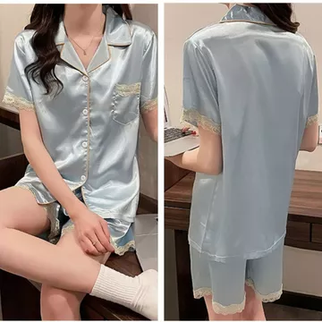 SATIN SERIES Baju Tidur Satin Wanita Dewasa Harou Sleepwear Set Lengan Pendek Celana Pendek