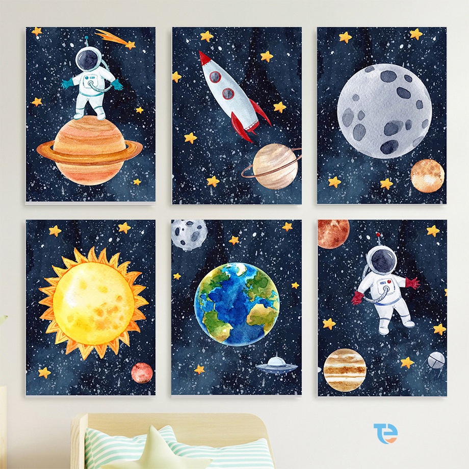 Jual Poster Planet Roket Astronot Seni Dinding Cetak Hiasan Dinding