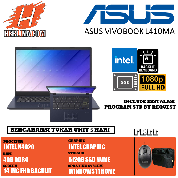 Jual Laptop Asus Vivobook L410ma Intel Celeron N4020 4gb 512gb Ssd 140 Fhd Windows 11 Shopee 9096