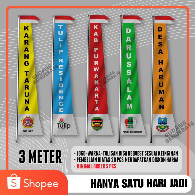 Jual Bendera Umbul Umbul Custom M Proses Hari Jadi Desain Logo Dan Warna Request Sesuai