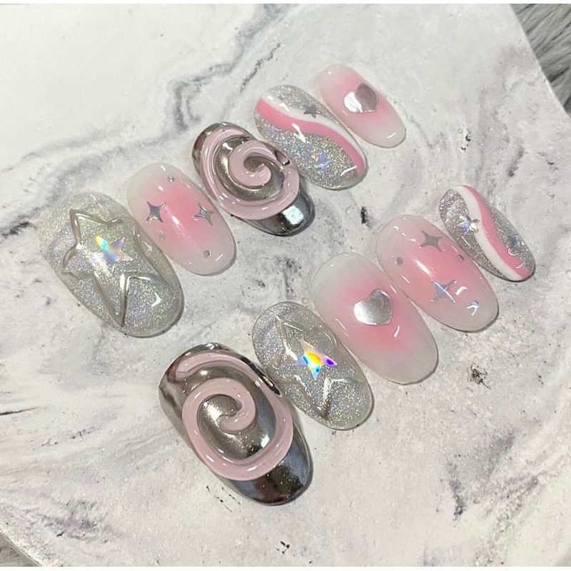 Jual Kuku Palsu 3D punie Press On Nails Custom Fake Nails Hand