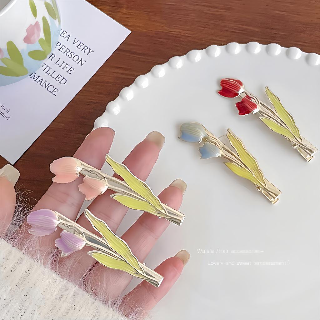 Jual Klip Rambut Tulip Elegan Klip Poni Kecil Samping Hiasan Kepala