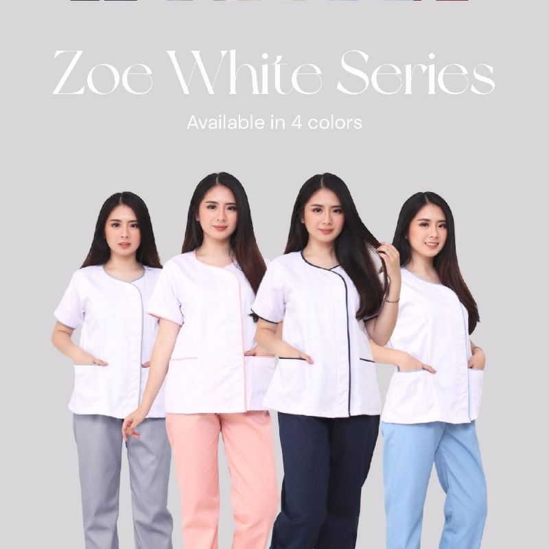 Jual Renne Baju Seragam Suster Zoe White Short Sleeve Seragam Baby Sitter Baju Suster