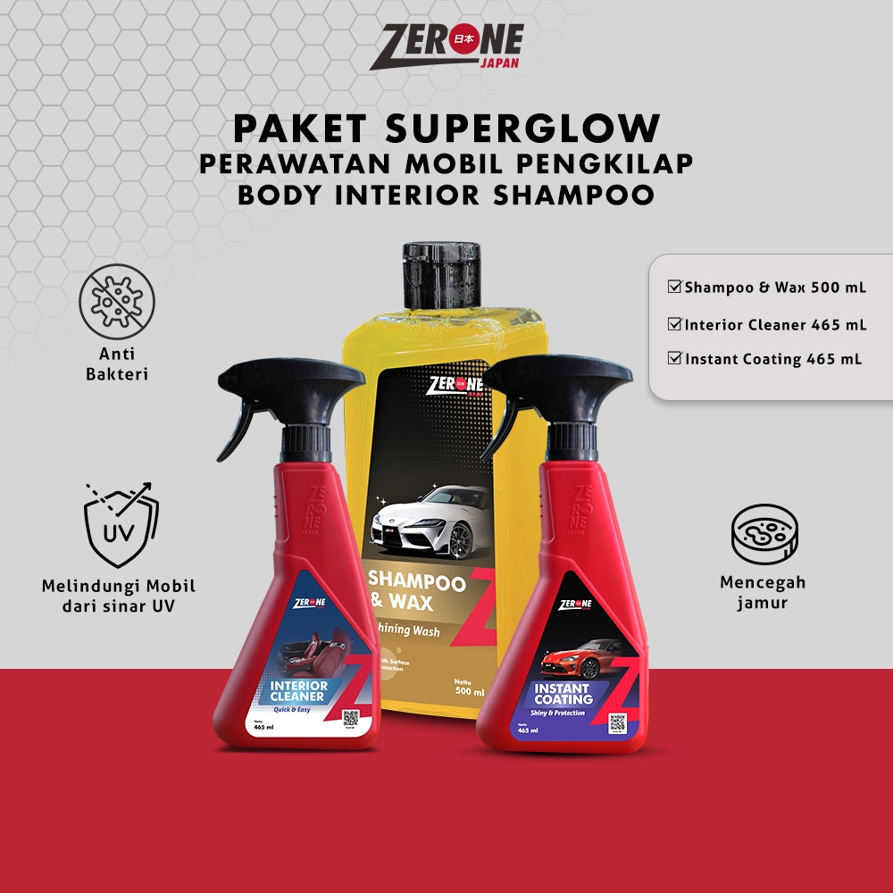 Jual Zerone Japan Spesial Paket Super Glow Cleaner Instan Shampoo Wax Dan Instan Coating