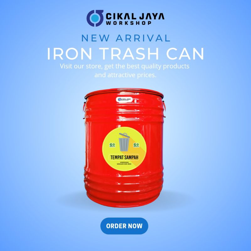 Jual Iron Trash Can 50L / Tempat Sampah Besi / Tempat Sampah / Merah