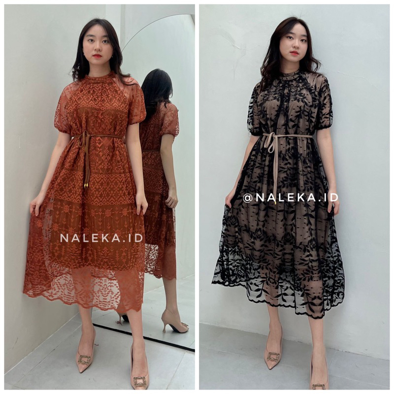 Jual N177 dress pesta kondangan korean look , dress kondangan brukat mewah , dress pesta , dress