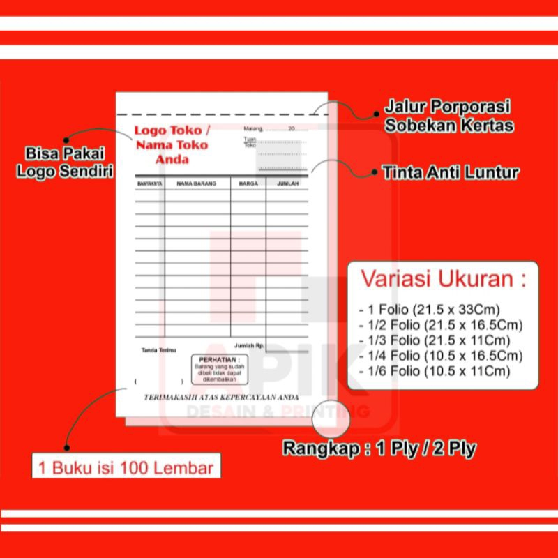 Jual Cetak Nota Toko Nota Olshop Nota Bon Invoice Custom Shopee Indonesia 9998