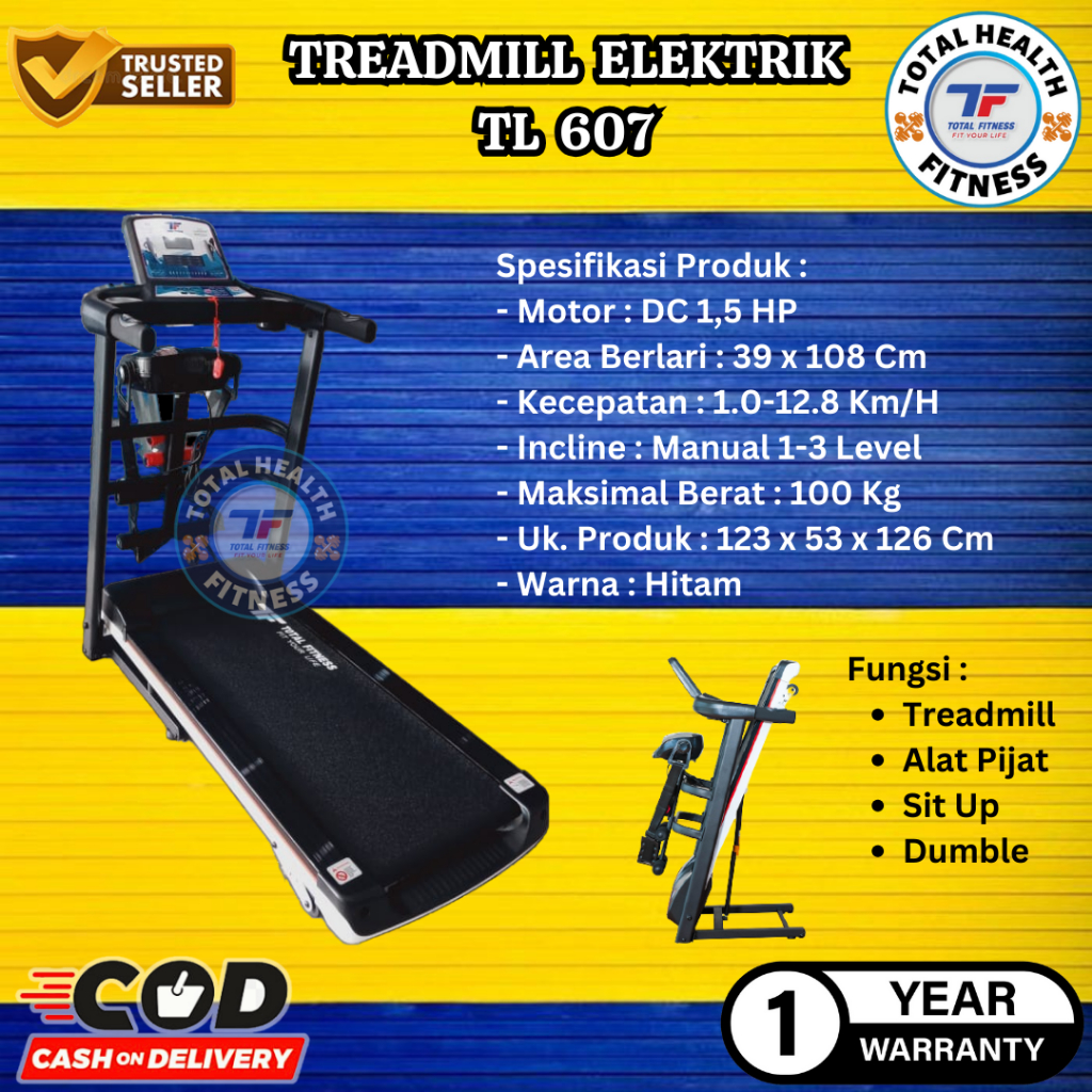 Jual Alat Olahraga Fitness Total Treadmill Elektrik Motor 1 5 Hp Tl 607