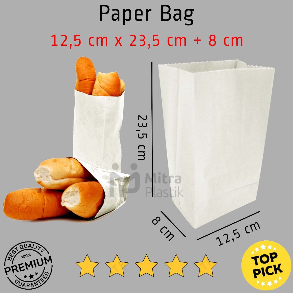 Jual Paper Bag X Putih Kantong Kertas Sos Polos Bungkus Roti Donat Gorengan