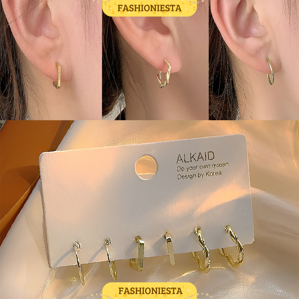 Jual [3 Pasang] Set Anting Anting Gold Isi 3 Pasang S925 Anti Karat