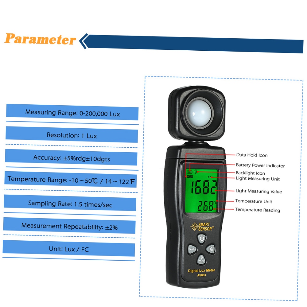 Jual SMART SENSOR Mini Digital Lux Meter LCD Display Handheld ...