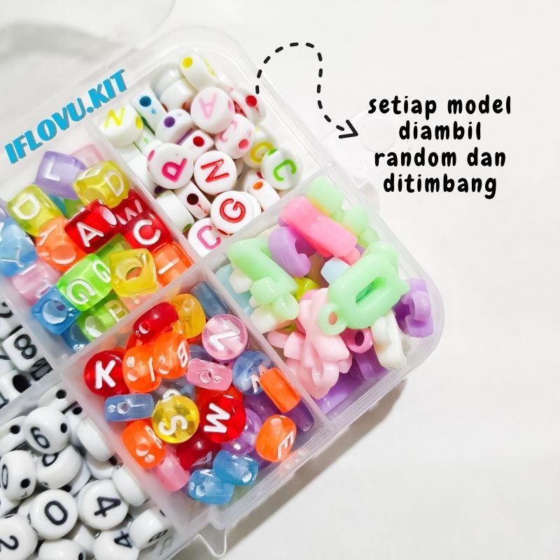 Jual Set Manik Manik Huruf Bulat Kotak pelangi | Set Mix Mote Manik ...