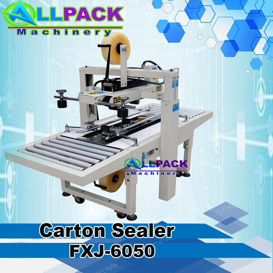 Jual carton sealer FXJ6050 Hualian Mesin lakban kardus box posisi atas