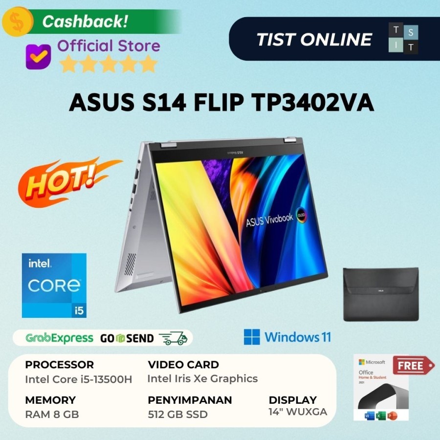 Jual Asus Vivobook S14 Flip Tp3402va Oled I5 13500h 8gb 512 Ssd W11 Ohs