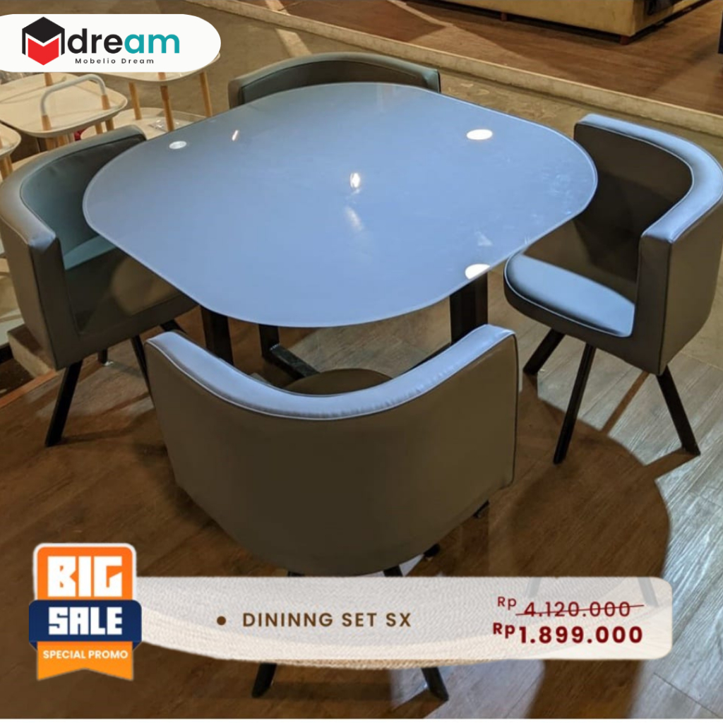 Jual Meja Makan Dining Set Kaca Minimalis Box Kursi Bangku Sx