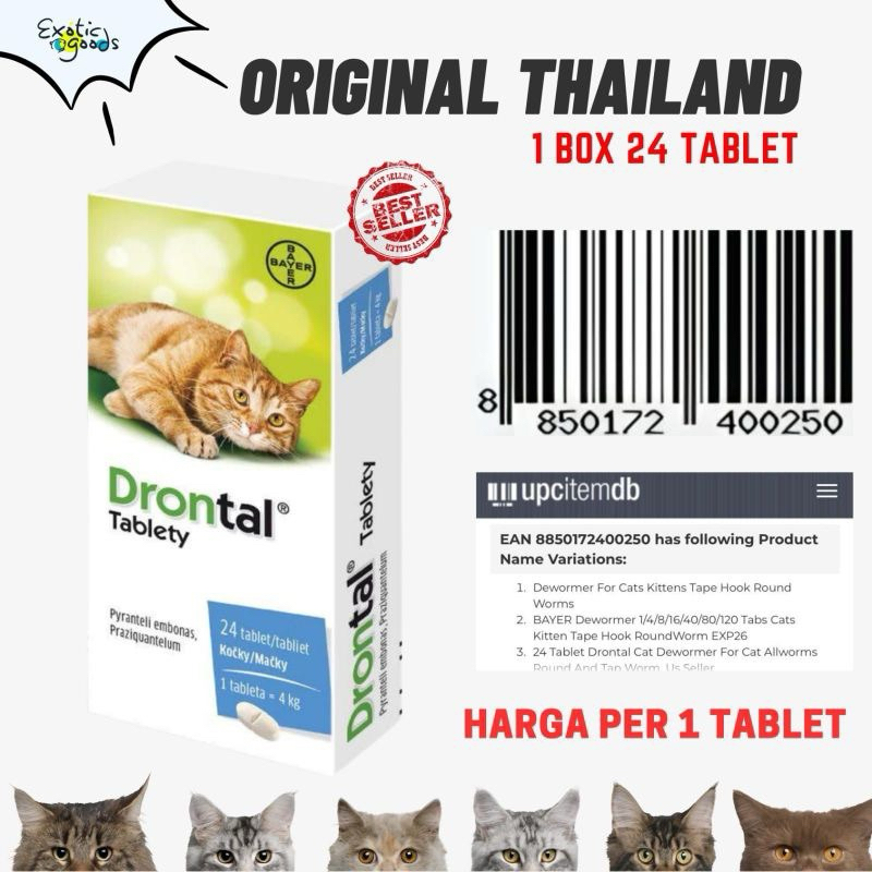 Jual DRONTAL CAT DRONTAL KUCING 1 TABLET OBAT CACING KITTEN OBAT CACING