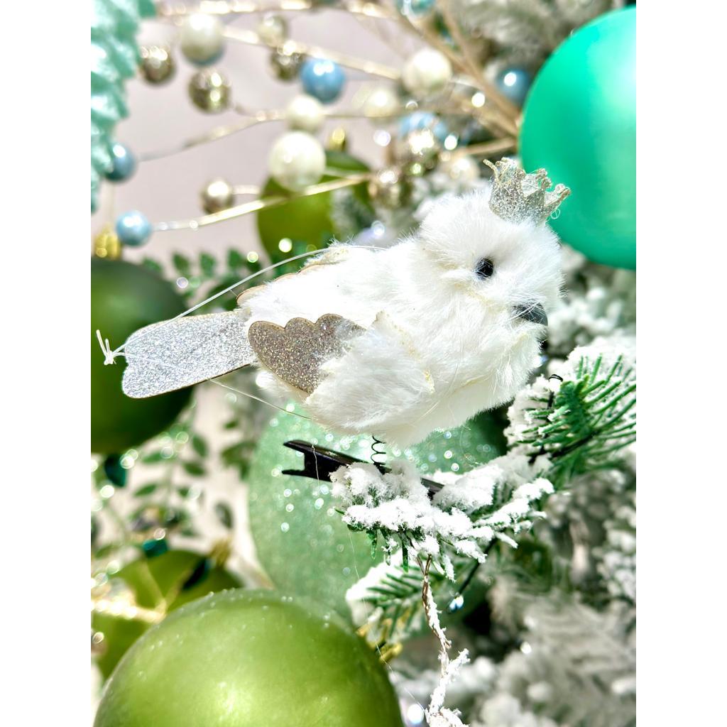 Jual Hiasan Pajangan Dekorasi Pohon Natal Fluffy Mini Bird With Crown Set Christmas Ornament