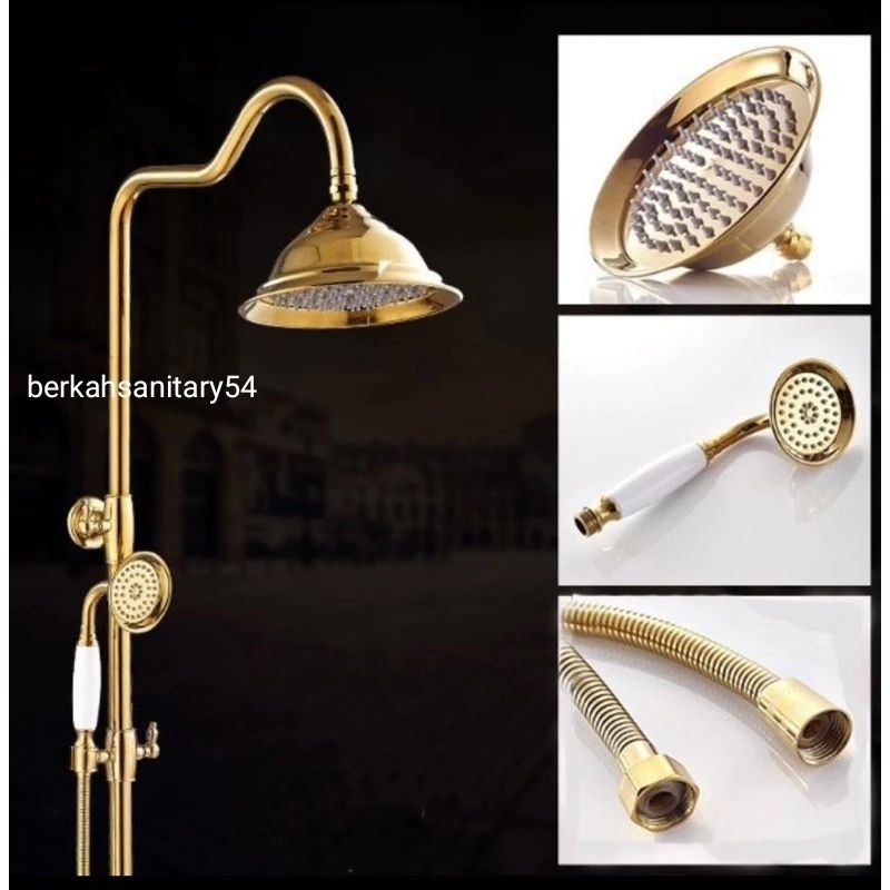 Jual Shower Tiang Set Panas Dingin Kuningan GOLD/Shower Set Kamar Mandi ...