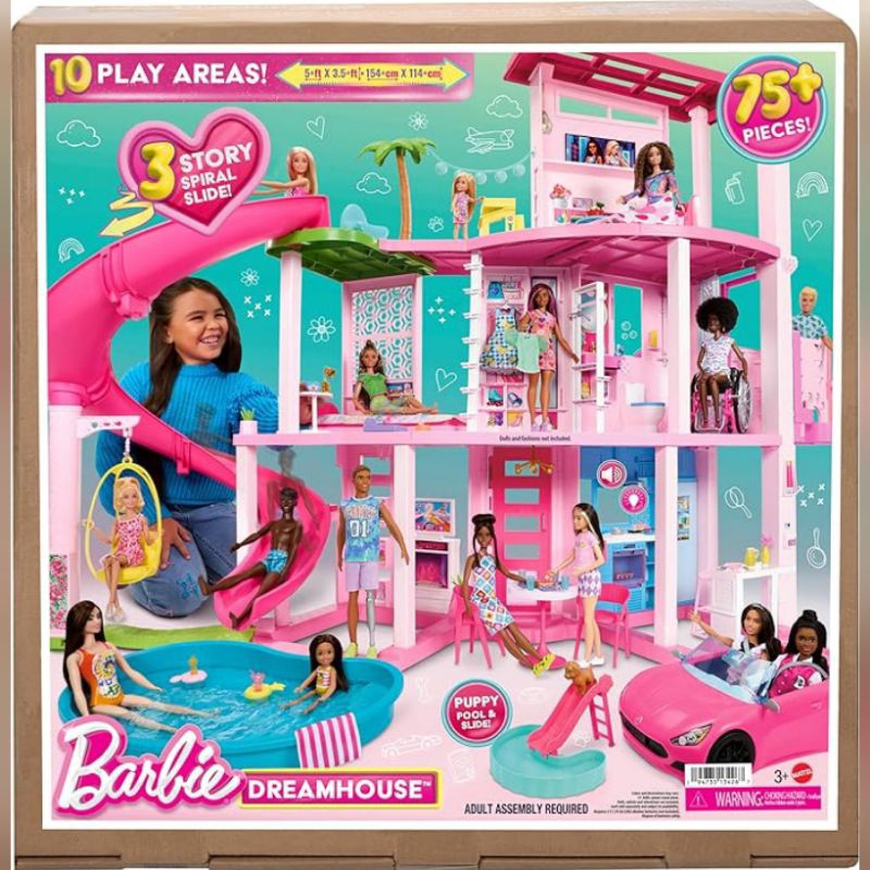 Jual Barbie dream house pool party doll house puppy play area new