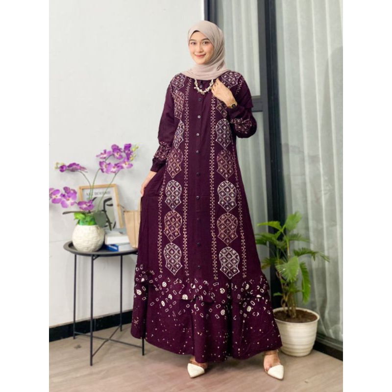 Jual Rq Batik Gamis Twill Ori Terbaru Motif Argo Wilis Saku Kanan Rempel Tumpuk Cap