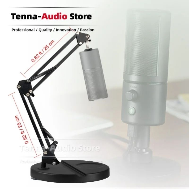 Jual tabletop Round Plate suspension microphone stand boom arm scissor ...