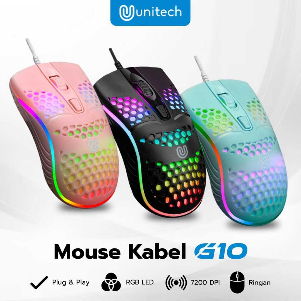 Jual Mouse Gaming Unitech Kabel Unitech G10 Honeycomb 7 LED RGB 7200 ...