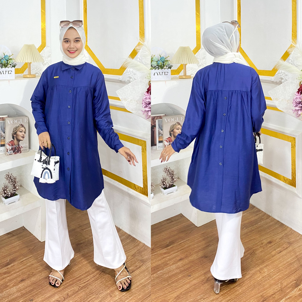 Jual Zulfa Tunik Polo Linen LD 110cm dan LD 125cm Variasi Kancing ...